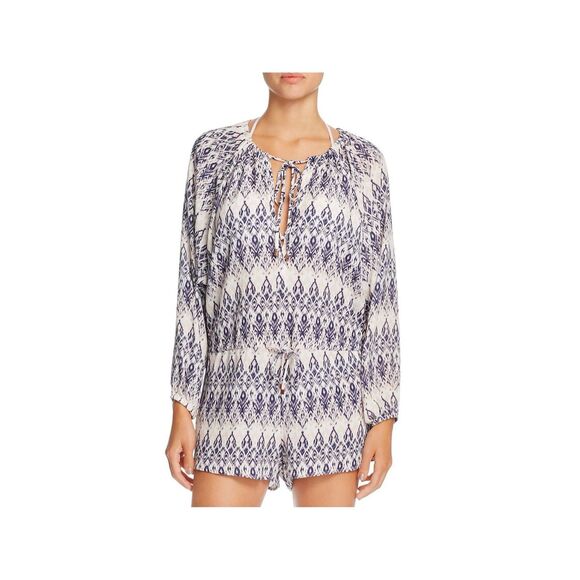 Eberjey Womens Rumba Reed Romper Printed Tie Neck - Pink/Dark Berry - S/M - Picture 1 of 3